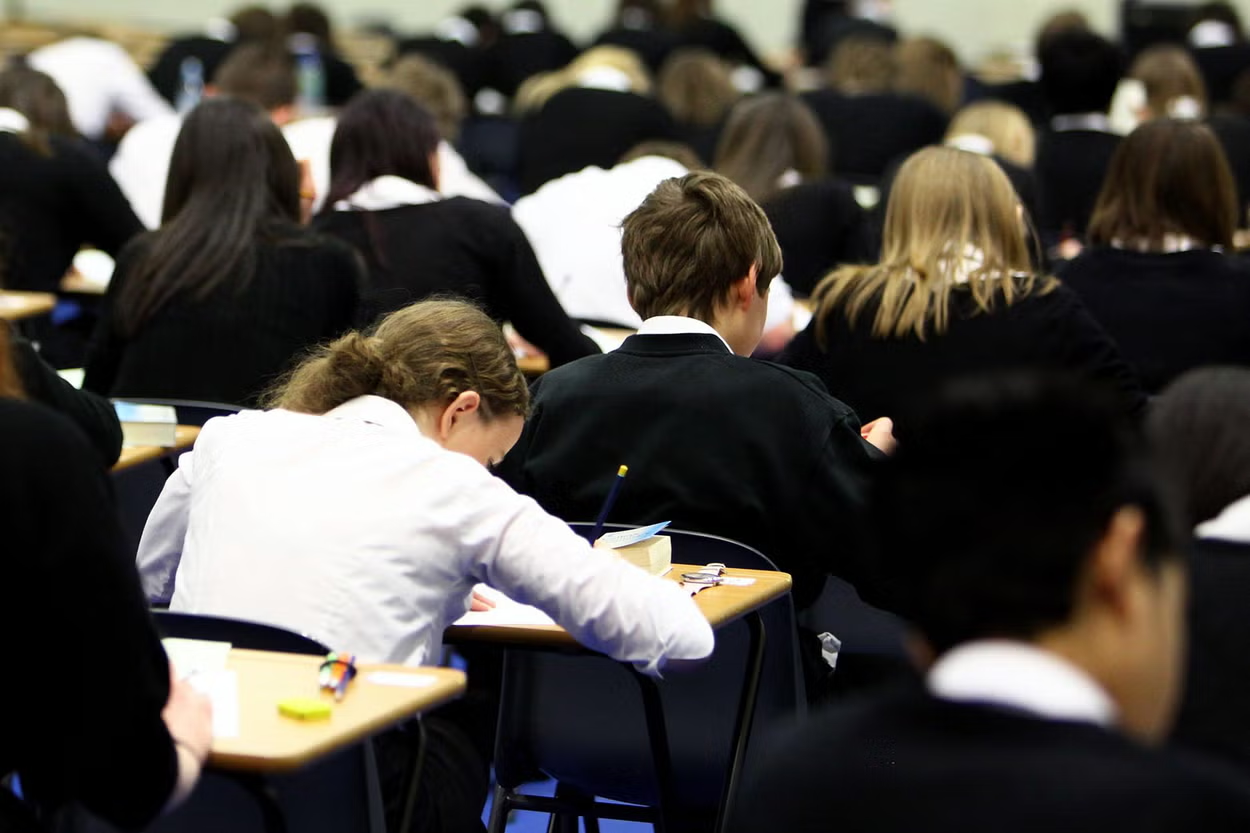 GCSE students studying for their maths exam